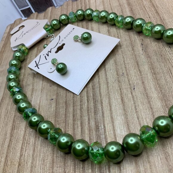 Kim Rodgers NWT Beaded Green Necklace & Earring Set - Picture 1 of 7
